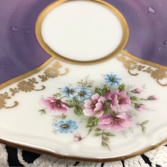 Rare Slovakia Delores MZ Bohemia Porcelaine Violet Lustreware Gold Teacup Set - Picture 10 of 15